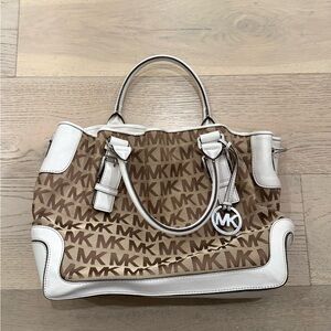 Michael Kors Brown & White MK Logo Tote Satchel